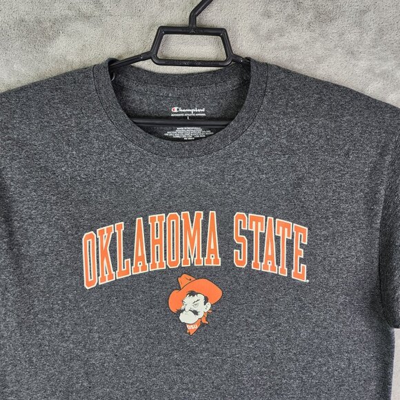 Mens Heather Gray Champion Shirt Oklahoma State Short Sleeve Crew Neck Size L - Picture 4 of 10